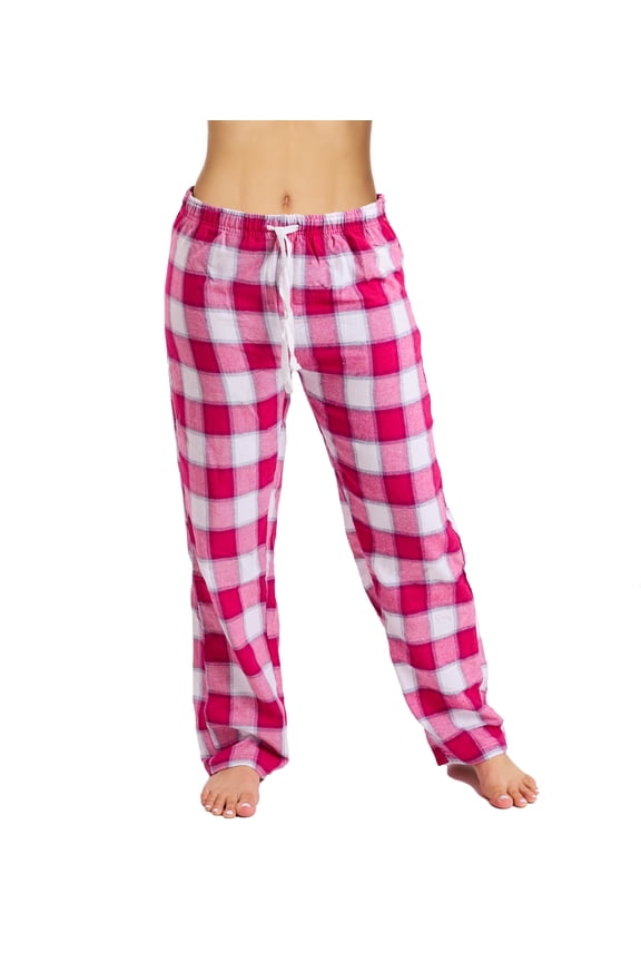 Cotton-Blend Flannel Pajama Pants for Women, Flannel Plaid PJ Pants for Women for Sleep and Lounge, Womens PJ Bottoms (Pink Ombre, Large)