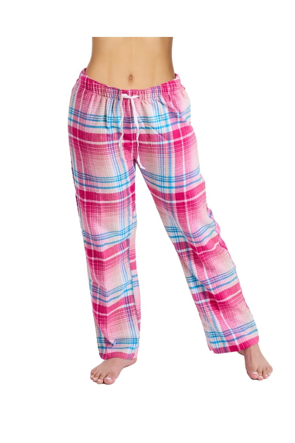 Cotton-Blend Flannel Pajama Pants for Women, Flannel Plaid PJ Pants for Women for Sleep and Lounge, Womens PJ Bottoms (Pink, Small)