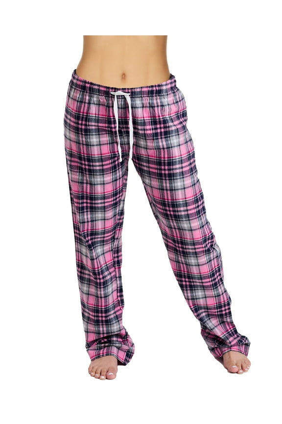 Cotton-Blend Flannel Pajama Pants for Women, Flannel Plaid PJ Pants for Women for Sleep and Lounge, Womens PJ Bottoms (Pink White, Small)