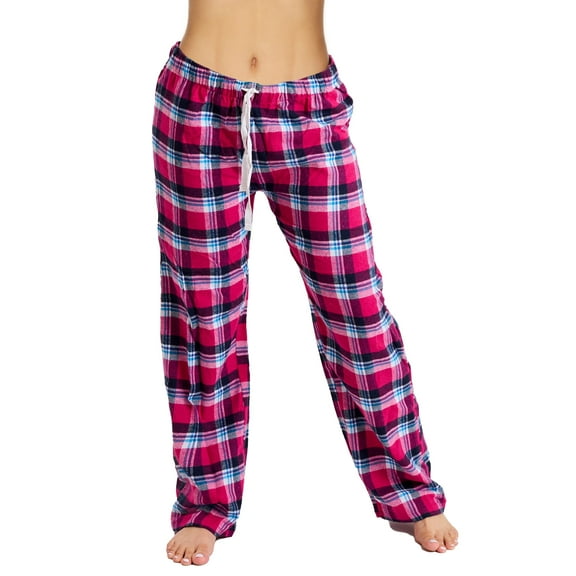 Active Club Cotton-Blend Flannel Pajama Pants for Women, Flannel Plaid PJ Pants for Women for Sleep and Lounge, Womens PJ Bottoms (Red Pink, Large)