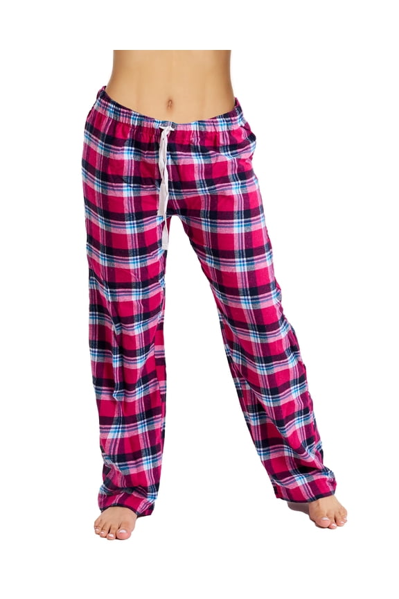 Cotton-Blend Flannel Pajama Pants for Women, Flannel Plaid PJ Pants for Women for Sleep and Lounge, Womens PJ Bottoms (Red Pink, Large)