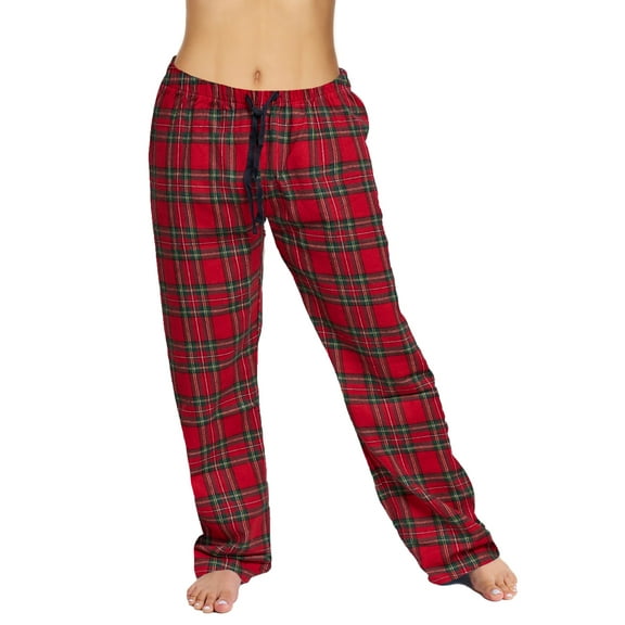 Active Club Cotton-Blend Flannel Pajama Pants for Women, Flannel Plaid PJ Pants for Women for Sleep and Lounge, Womens PJ Bottoms (Red Pink, Large)