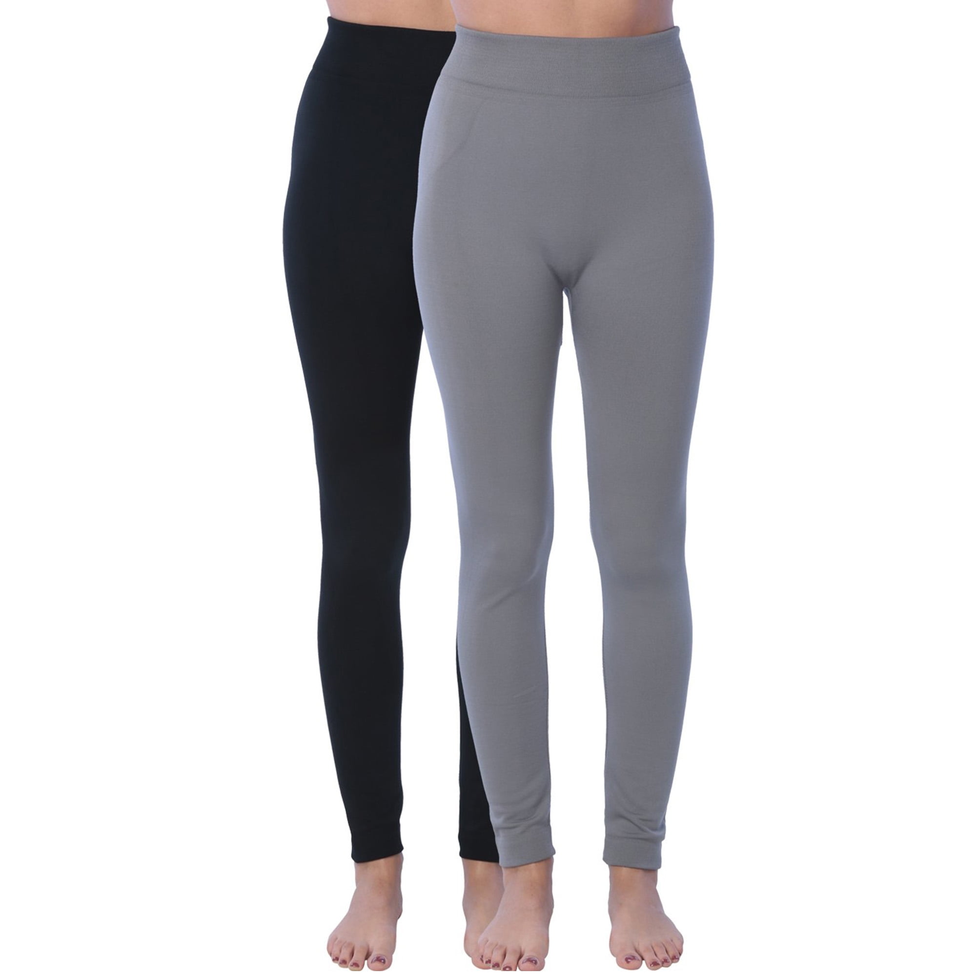 Active Club Fleece Lined Leggings for Women, Black/Gray XL/2XL 2Pack