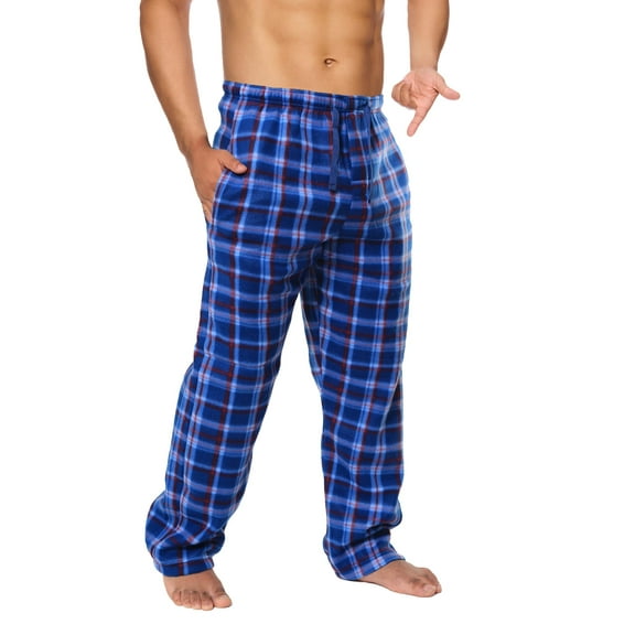 Active Club Fleece Pajama Pants - Plaid Bottoms - Men's Lounge Pants With Pockets - Sleepwear (Royal Blue, 2X)