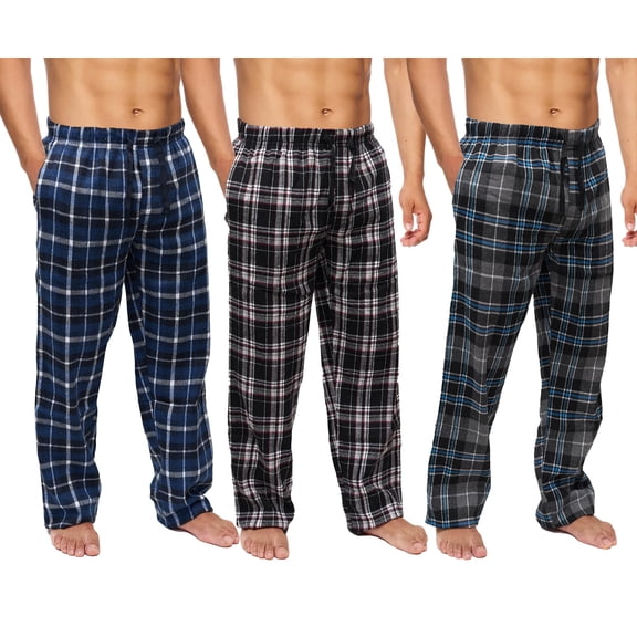 Active Club Men’s Flannel Pajama Pants 3 Pack– Soft Sleep & Lounge Pants with Pockets & Adjustable Drawstring – Plaid Lounge Bottoms (Black Red/Black Blue/Blue Plaid, X-Large)