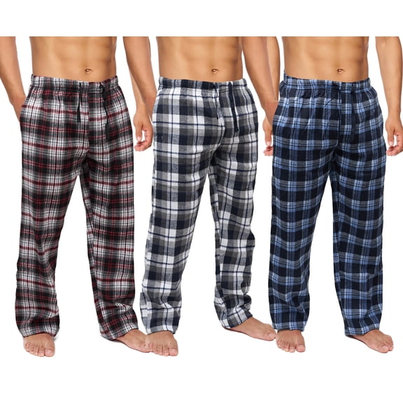 Active Club Men’s Flannel Pajama Pants 3 Pack– Soft Sleep & Lounge Pants with Pockets & Adjustable Drawstring – Plaid Lounge Bottoms (Black White/Red White/Navy Blue Plaid, X-Large)