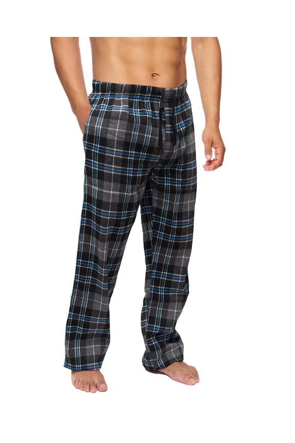 Men’s Flannel Pajama Pants – Soft Sleep & Lounge Pants with Pockets & Adjustable Drawstring – Plaid Lounge Bottoms (Black Blue Plaid, Large)