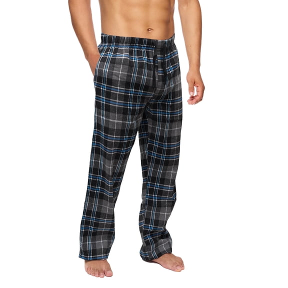 Active Club Men’s Flannel Pajama Pants – Soft Sleep & Lounge Pants with Pockets & Adjustable Drawstring – Plaid Lounge Bottoms (Black Blue Plaid, X-Large)