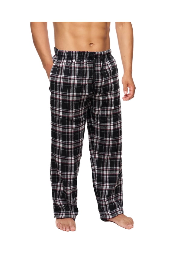 Men’s Flannel Pajama Pants – Soft Sleep & Lounge Pants with Pockets & Adjustable Drawstring – Plaid Lounge Bottoms (Black Red Plaid, Large)