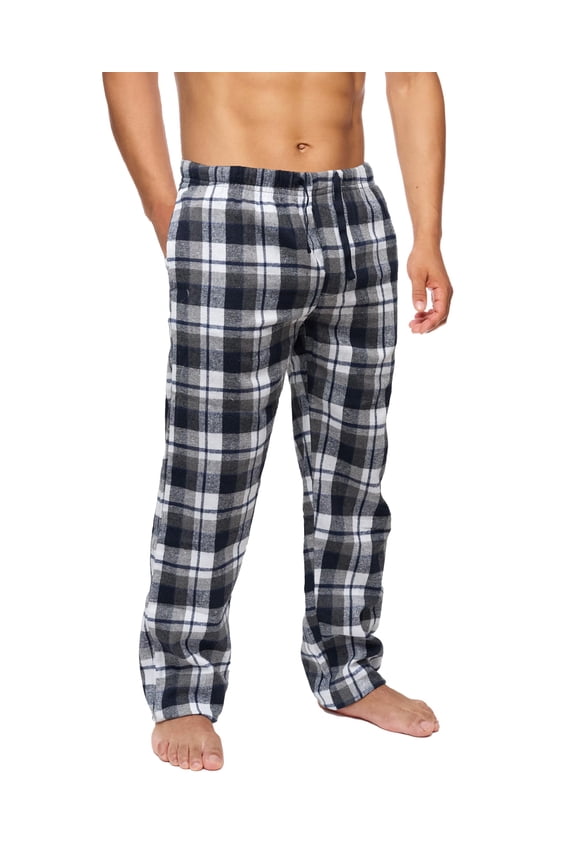 Men’s Flannel Pajama Pants – Soft Sleep & Lounge Pants with Pockets & Adjustable Drawstring – Plaid Lounge Bottoms (Black White Plaid, Small)