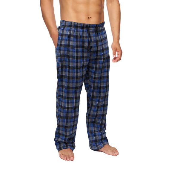 Active Club Men’s Flannel Pajama Pants – Soft Sleep & Lounge Pants with Pockets & Adjustable Drawstring – Plaid Lounge Bottoms (Blue Grey Plaid, Large)