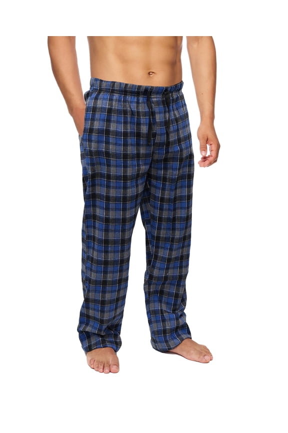 Men’s Flannel Pajama Pants – Soft Sleep & Lounge Pants with Pockets & Adjustable Drawstring – Plaid Lounge Bottoms (Blue Grey Plaid, Medium)
