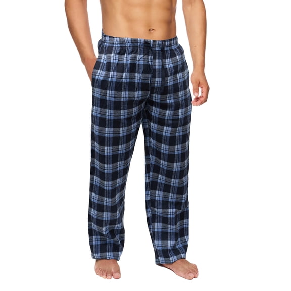 Active Club Men’s Flannel Pajama Pants – Soft Sleep & Lounge Pants with Pockets & Adjustable Drawstring – Plaid Lounge Bottoms (Navy Blue Plaid, Large)