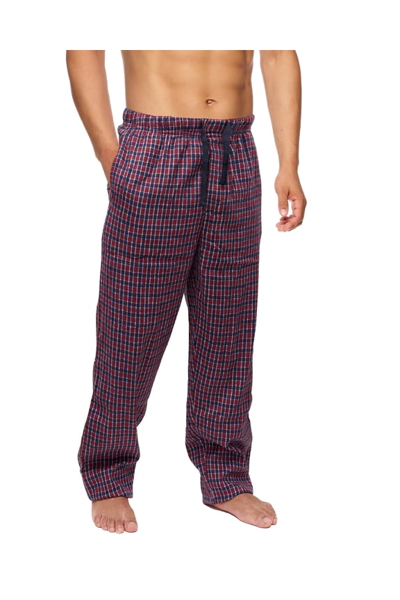 Men’s Flannel Pajama Pants – Soft Sleep & Lounge Pants with Pockets & Adjustable Drawstring – Plaid Lounge Bottoms (Red Blue Plaid, Small)