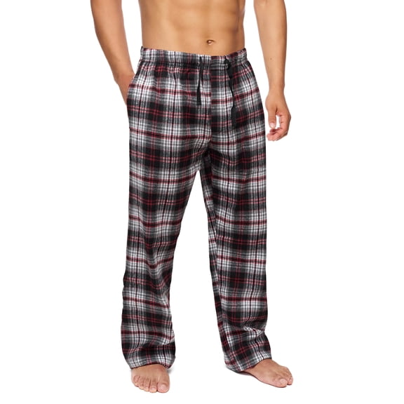 Active Club Men’s Flannel Pajama Pants – Soft Sleep & Lounge Pants with Pockets & Adjustable Drawstring – Plaid Lounge Bottoms (Red White Plaid, Medium)