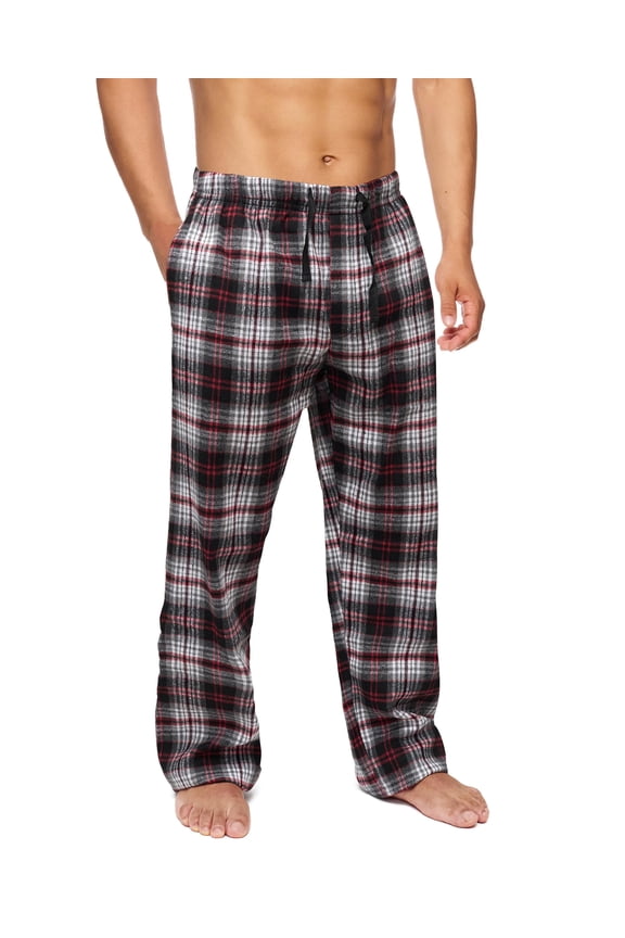 Men’s Flannel Pajama Pants – Soft Sleep & Lounge Pants with Pockets & Adjustable Drawstring – Plaid Lounge Bottoms (Red White Plaid, Small)