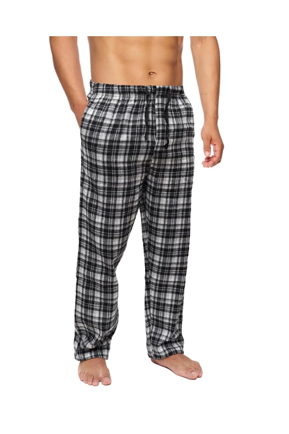 Men’s Flannel Pajama Pants – Soft Sleep & Lounge Pants with Pockets & Adjustable Drawstring – Plaid Lounge Bottoms (White Black Plaid, 3X)