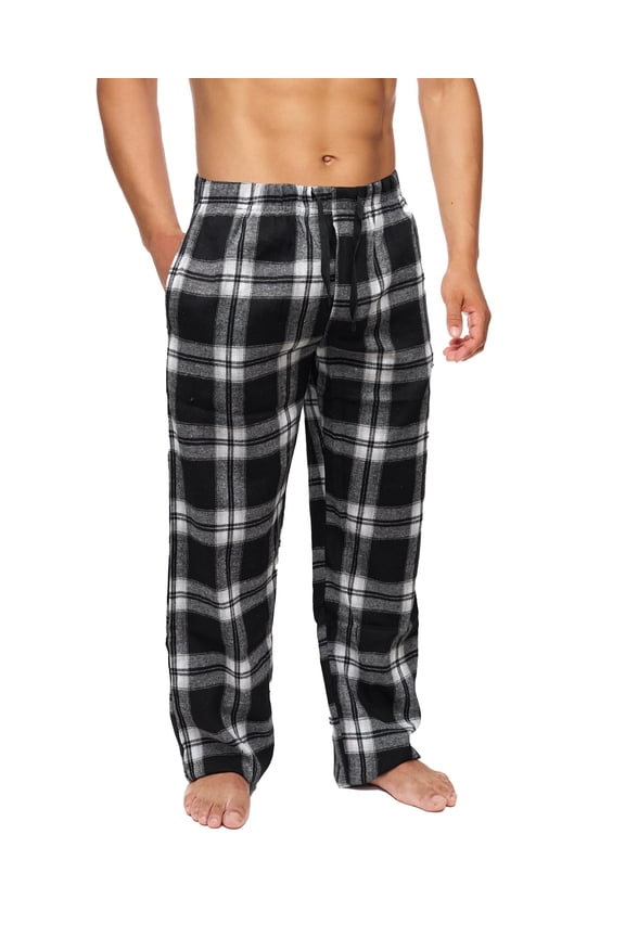 Men’s Flannel Pajama Pants – Soft Sleep & Lounge Pants with Pockets & Adjustable Drawstring – Plaid Lounge Bottoms (Black Plaid, Large)