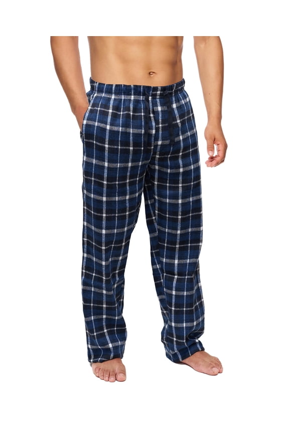 Men’s Flannel Pajama Pants – Soft Sleep & Lounge Pants with Pockets & Adjustable Drawstring – Plaid Lounge Bottoms (Blue Plaid, Medium)