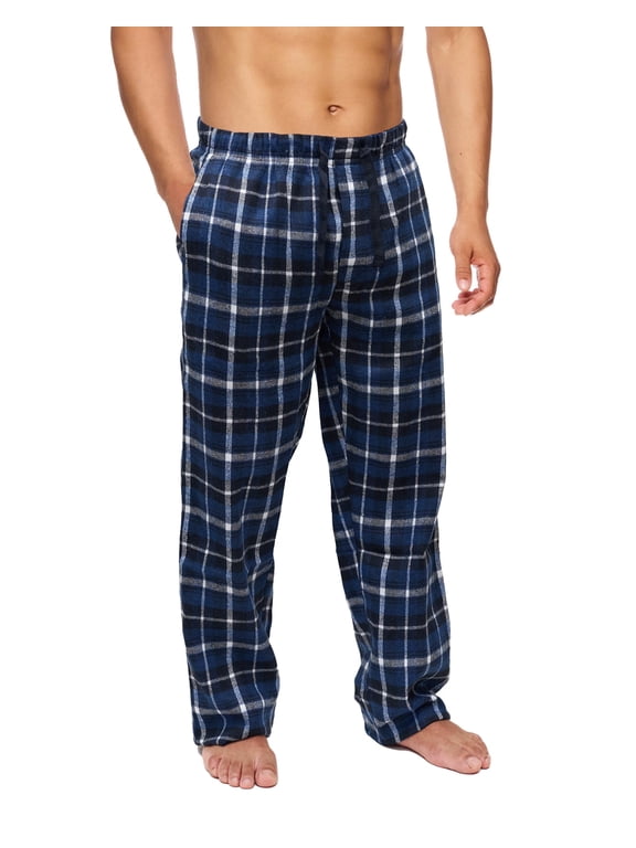 Men’s Flannel Pajama Pants – Soft Sleep & Lounge Pants with Pockets & Adjustable Drawstring – Plaid Lounge Bottoms (Blue Plaid, Medium)