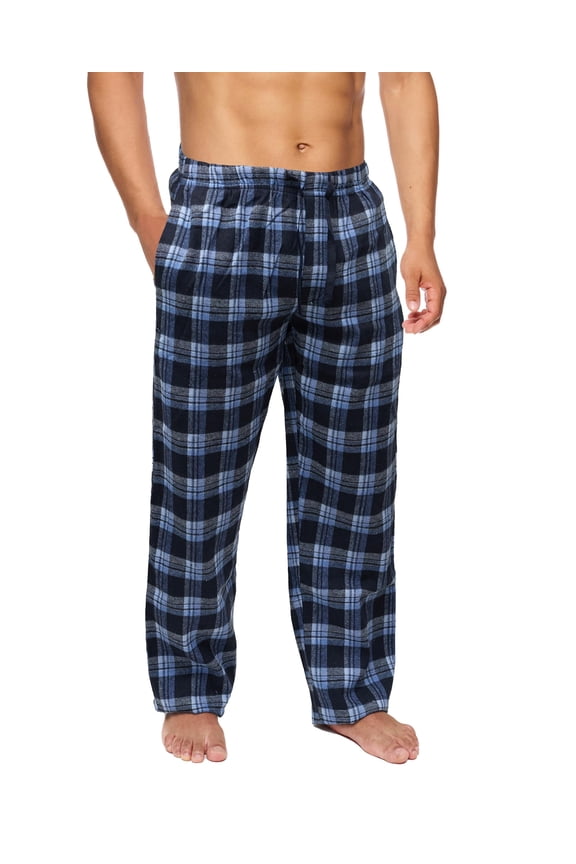 Men’s Flannel Pajama Pants – Soft Sleep & Lounge Pants with Pockets & Adjustable Drawstring – Plaid Lounge Bottoms (Navy Blue Plaid, 2X)