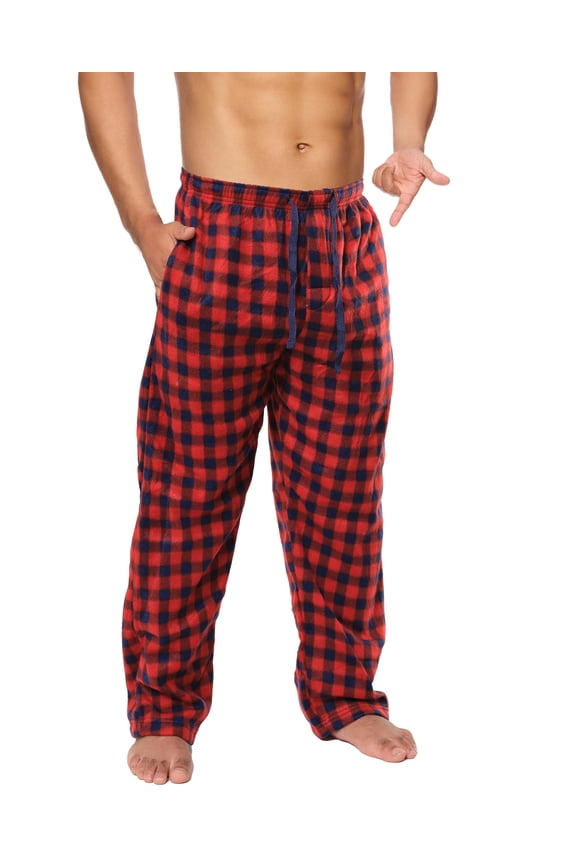 Men's Fleece Pajama Pants - Big and Tall Plaid Lounge Pants with Pockets - Sleepwear (Buffalo Red Plaid, 3X)
