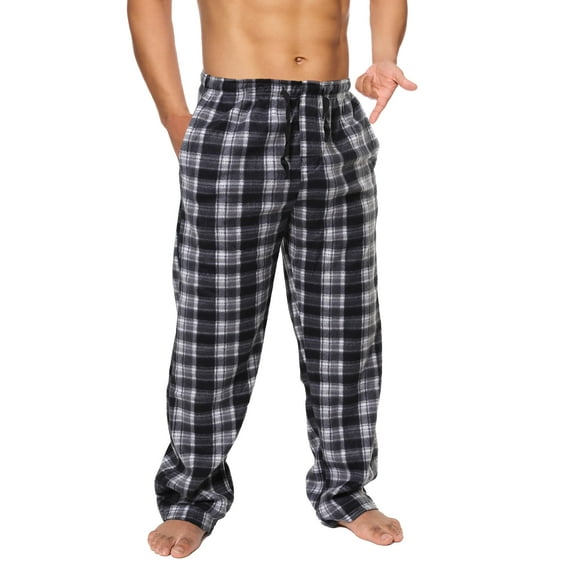 Active Club Men's Fleece Pajama Pants - Big and Tall - Plaid - Mens Lounge Pants with Pockets - Men's Sleepwear (Black/White, 3X)