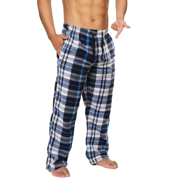 Active Club Men's Fleece Pajama Pants - Plaid PJ Pants with Pockets - Lounge Pants for Sleepwear (Black/Teal, Large)