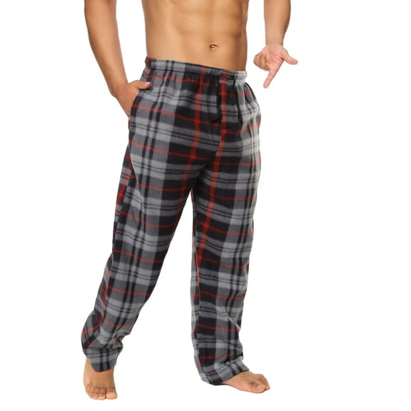 Active Club Mens Fleece Pajama Pants Big and Tall - Plaid Mens Pajama Bottoms - Mens Lounge Pants with Pockets - Men's Sleepwear (Black/Grey, 2X)