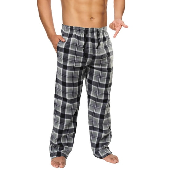 Active Club Mens Fleece Pajama Pants - Plaid Mens Pajama Bottoms - Mens Lounge Pants with Pockets - Men's Sleepwear (Black/Grey, 2X)