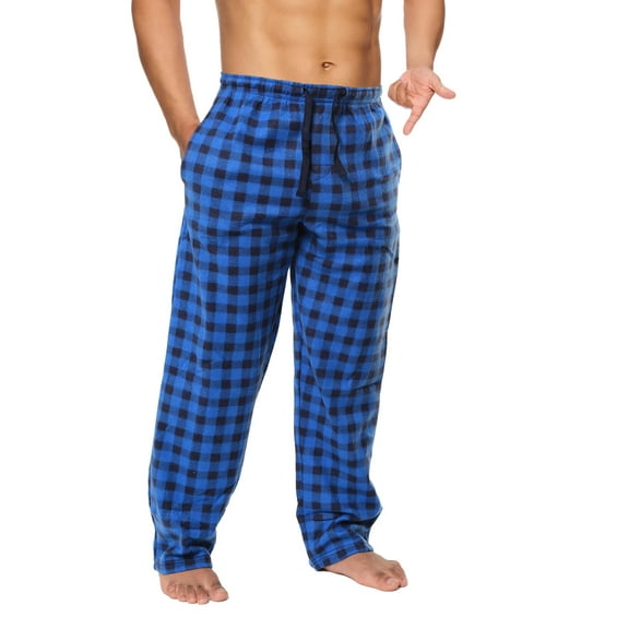 Active Club Mens Fleece Pajama Pants - Plaid Mens Pajama Bottoms - Mens Lounge Pants with Pockets - Men's Sleepwear (Buffalo Blue Plaid, 2X)