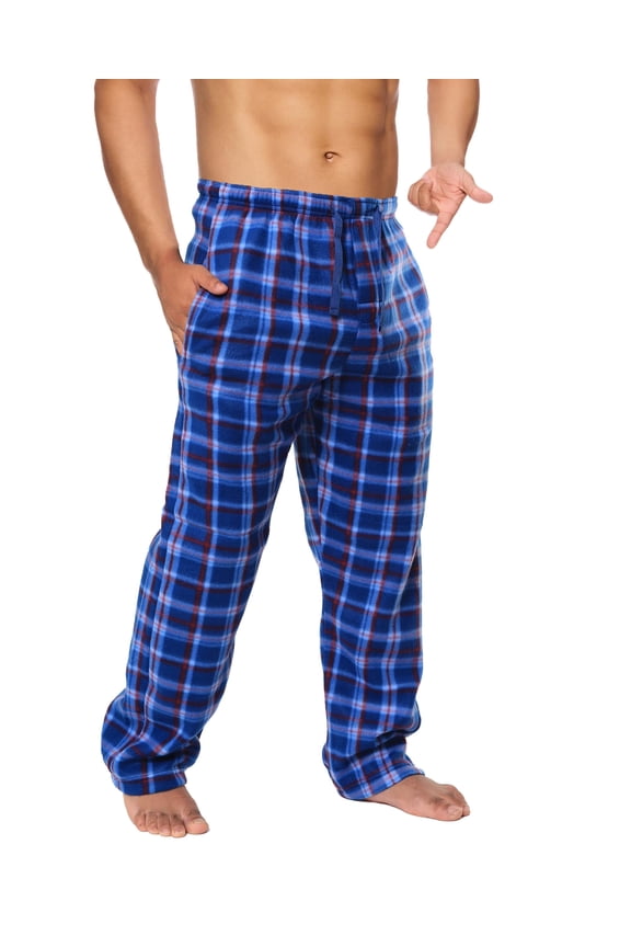 Mens Fleece Pajama Pants - Plaid PJ Pants - Lounge Pants with Pockets - Sleepwear (Royal Blue, Large)