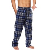 Active Club Mens Fleece Pajama Pants - Plaid PJs with Pockets - Lounge Pants (Blue/White, Small)