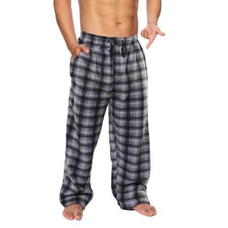 Active Club Mens Sleep Pajama Pants - Fleece Lounge Pants (Grey & Black Plaid, Small)