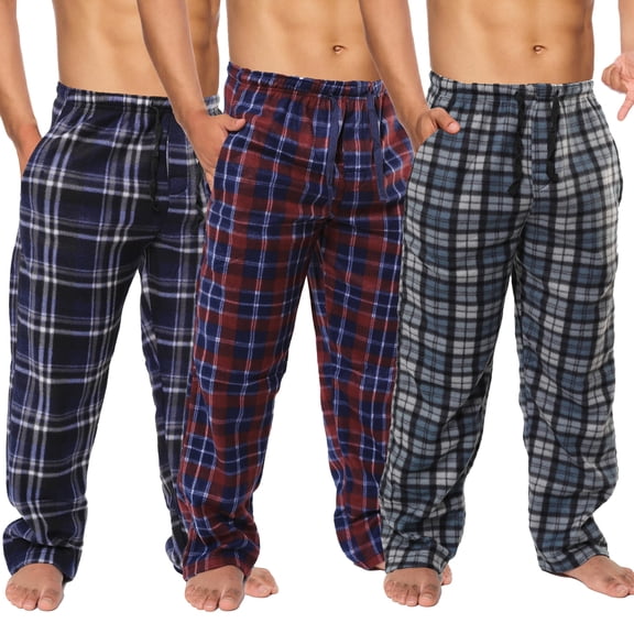 Active Club Plaid Fleece Mens Pajama Pants 3 Pack - Mens Fleece Pajama Pants - Mens Lounge Pants with Pockets - Mens PJ Bottoms (Fall Plaid 3-Pack, X-Large)