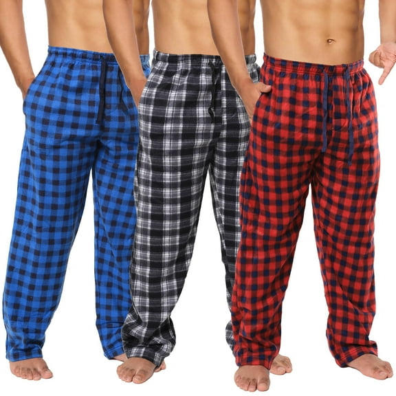 Active Club Plaid Fleece Mens Pajama Pants 3 Pack Set Big and Tall - Mens Fleece Pajama Pants - Mens Lounge Pants with Pockets - Mens PJ Pants (Buffalo Plaid 3-Pack, 3X)