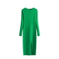 thumbnail image 1 of Active Dress Womens Long Sleeve Midi Sweater Dress Wrap Crew Neck Pleated a Line Flare Elegant Knit Maxi Dress S-168 Green One Size, 1 of 5