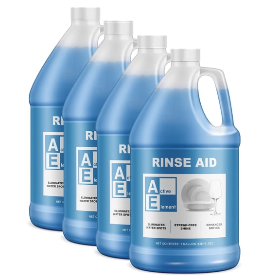 Active Element Dishwasher Rinse Aid - 4 Gallon - Extra Strength – Eliminates Water Spots - Streak Free Shine - Enhances Drying - Dishwasher Rinse Aid Liquid