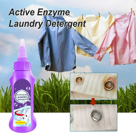 Active Enzyme Laundry Detergent & Stain Remover - 120ml, Pre-Wash Treatment for Tough Stains, Oil, Fruit, Sweat & Protein Stains, Gentle on Fabrics & Hands
