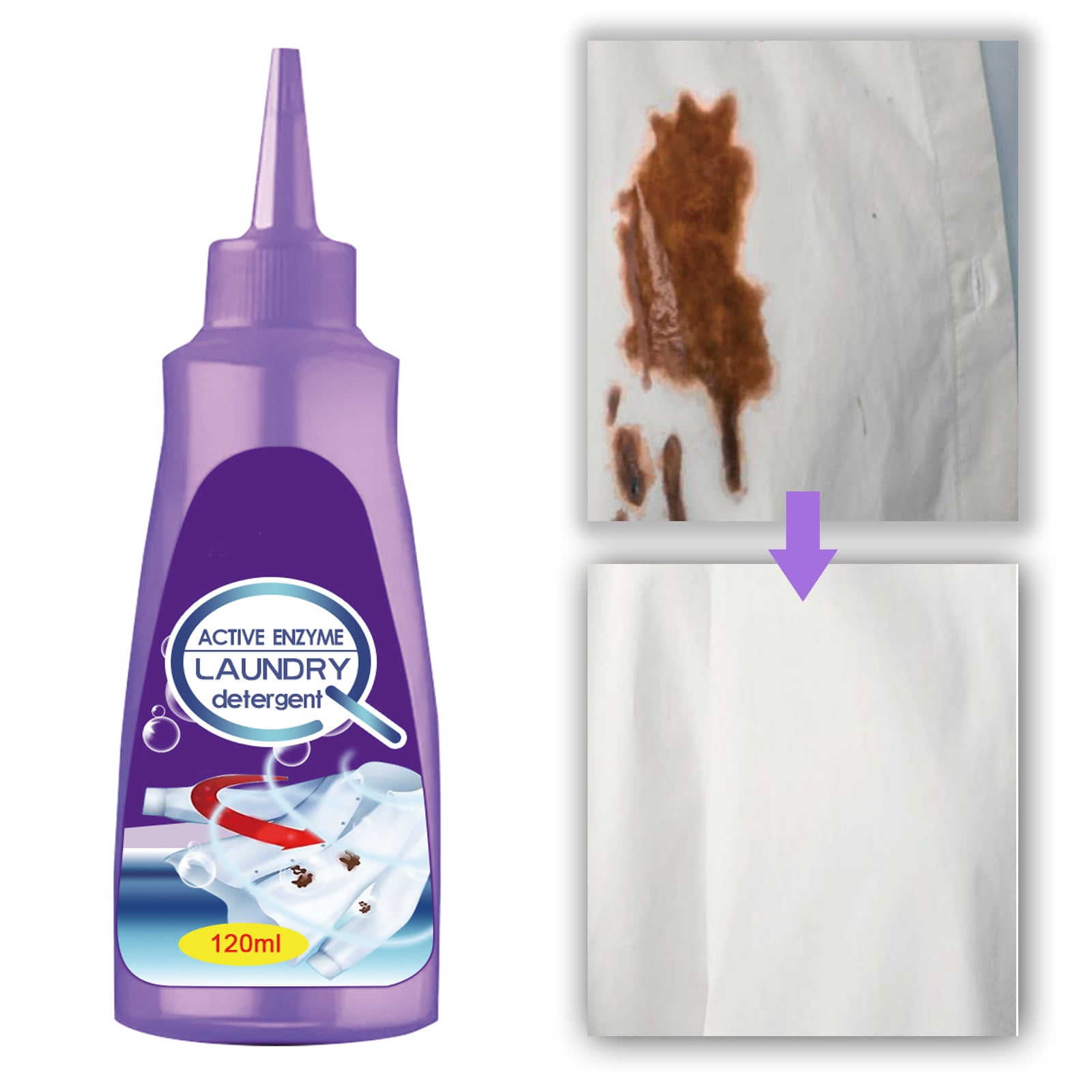 Active Enzyme Laundry Stain Remover 120 ml, Garment Stubborn Stain Cleaner Oil Remover, Clothes
