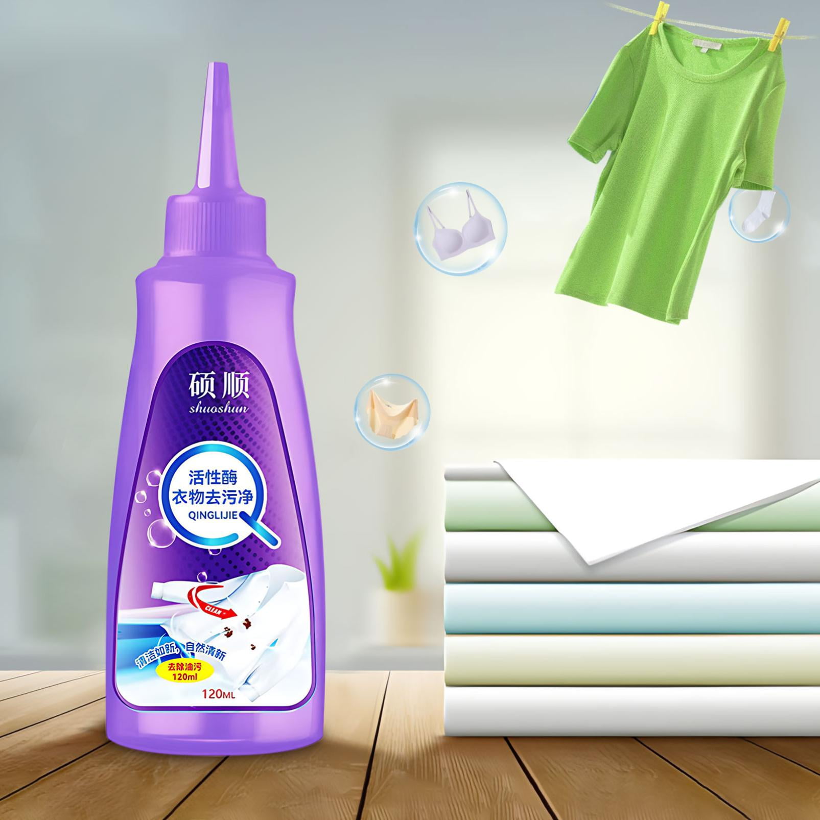 Active Enzyme Laundry Stain Remover, Multi-purpose Cleaner for Clothing, Odor & Stain Removal, Safe for All Textiles, Baby & Pregnant Safe, 120ml Detergent for Hand & Machine Wash