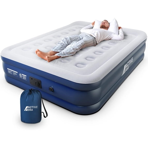 Active Era Premium Queen Air Mattress with Built in Pump, Raised Pillow, Puncture Resistant Waterproof Soft Top, Elevated Inflatable Bed for Guests, Queen Size Blow Up Mattress, Quick Electric Pump