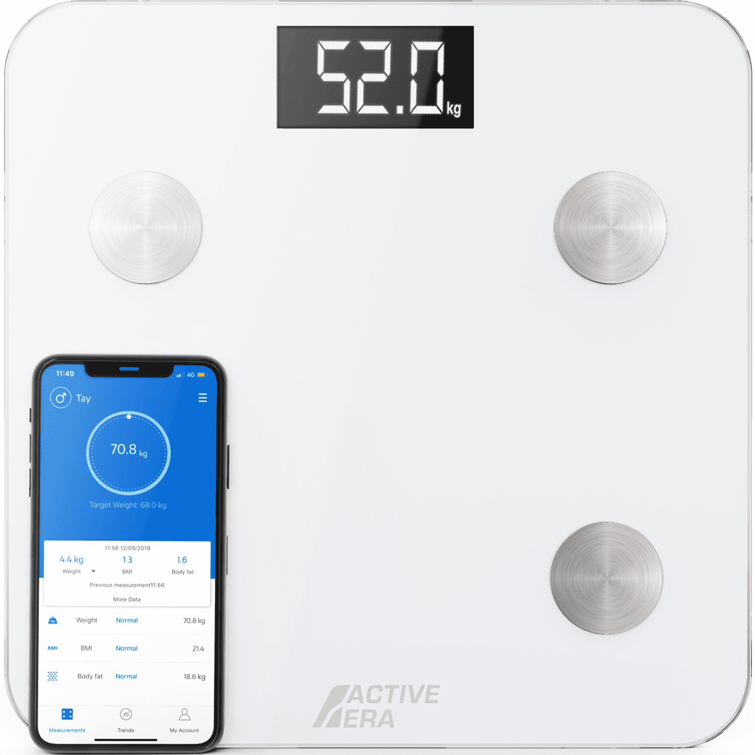 Active Era Smart Body Fat Scale (White) - Bluetooth Digital Bathroom Scale