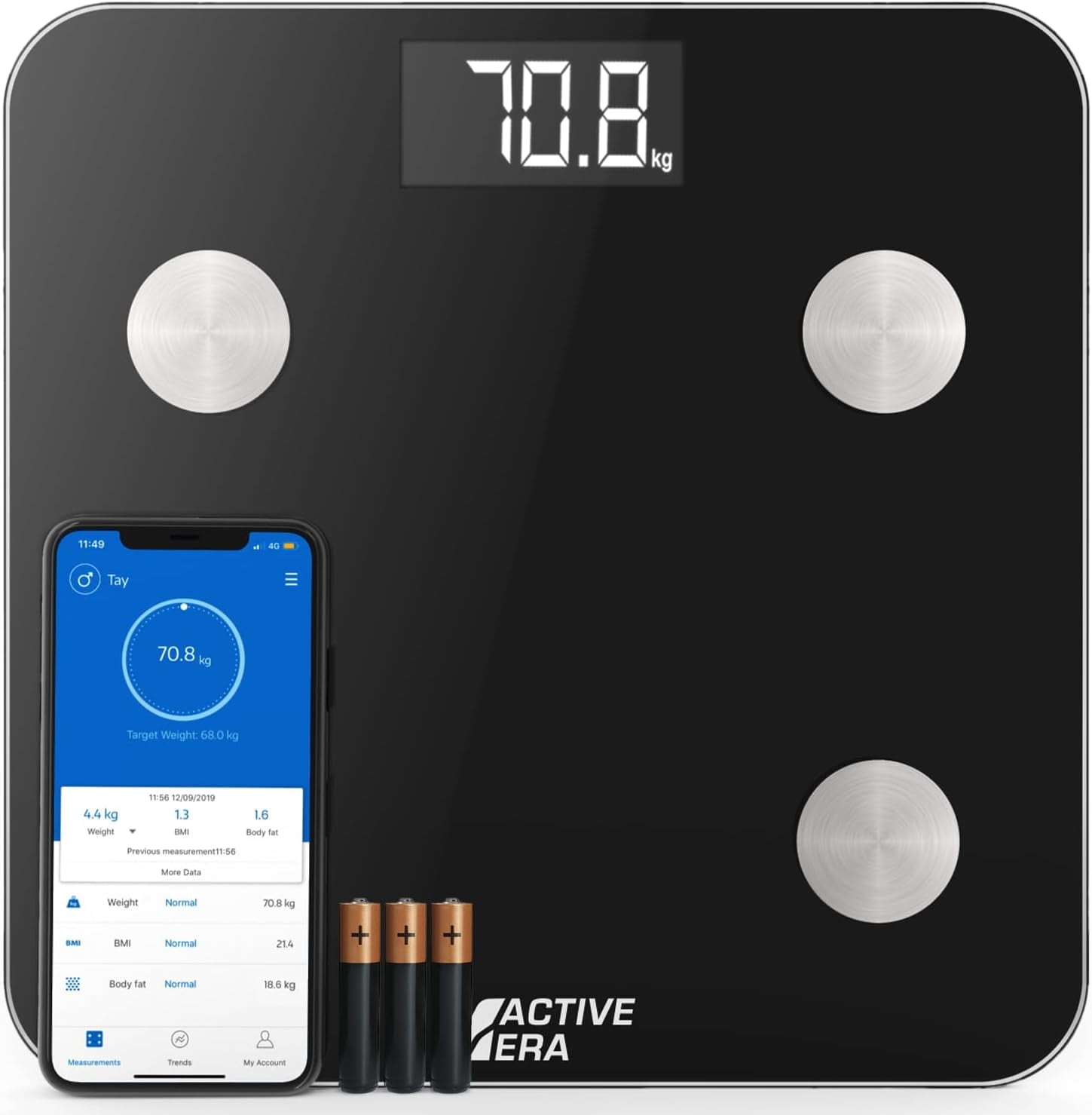 Active Era Smart Scale Body Fat Scale (Black) - Bluetooth Scale with App Compatibility