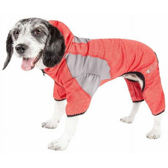 Active Fur-Breeze Heathered Performance 4-Way Stretch Two-Toned Full Bodied Hoodie - Fire Red & Light Grey, Extra Large