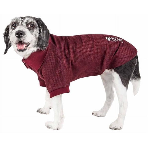 Active Fur-Flexed Relax-Stretch Wick-Proof Performance Dog Polo T-Shirt, Burgundy - Extra Small