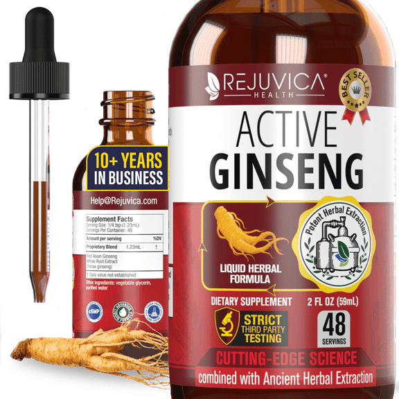 Rejuvica Health Active Ginseng 2 fl oz - Korean Red Panax Supplement -Supports Energy & Vitality