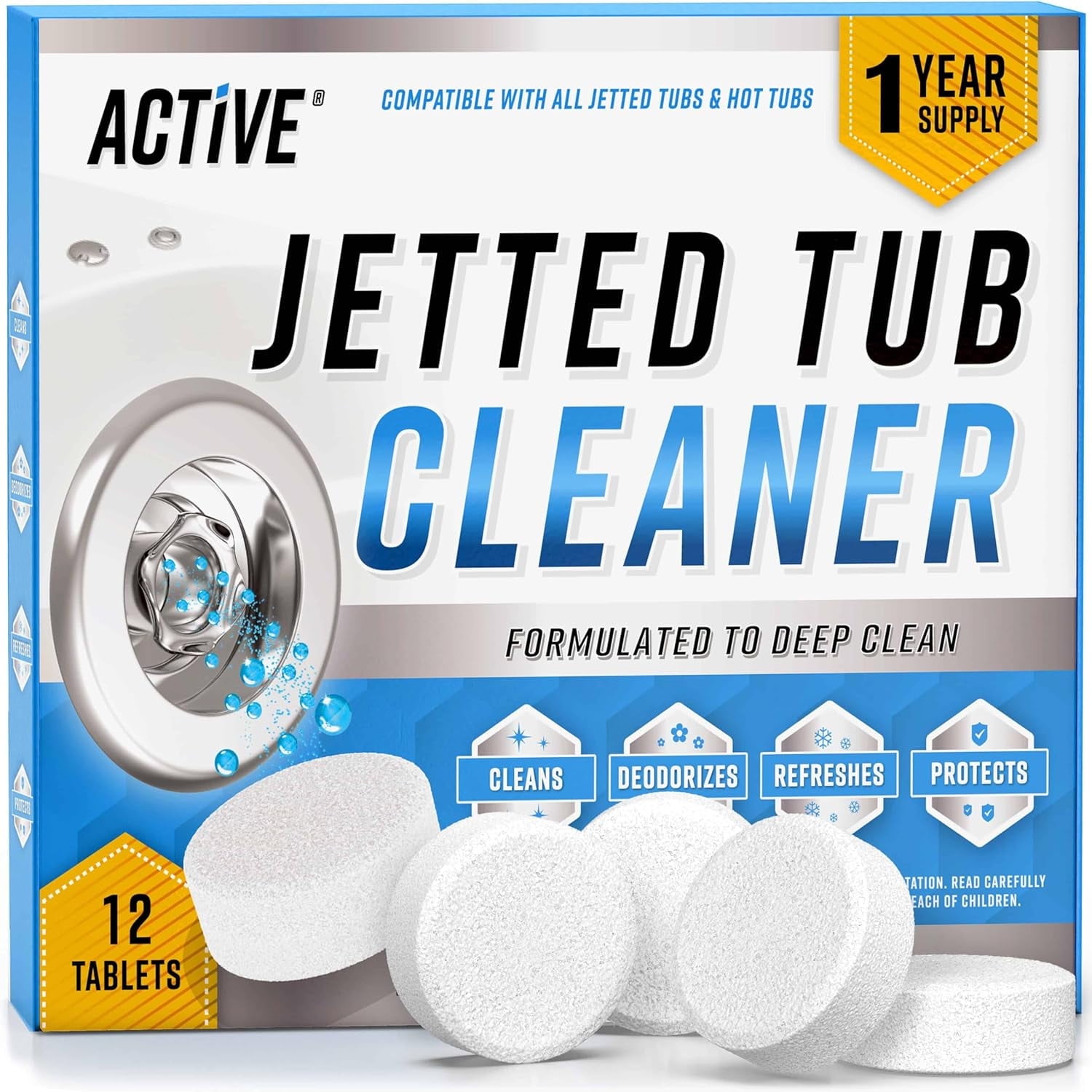 Active Jetted Spa Tub Cleaner Tablets for Whirlpool, Jacuzzi, Bathtubs, 12 Count, 1 Pack
