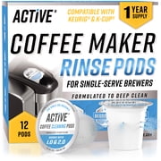 Active K Cup Cleaner and Descaler Pods, Compatible with Keurig Coffee Makers, Removes Brew Chamber Oils and Stains, 12 Count