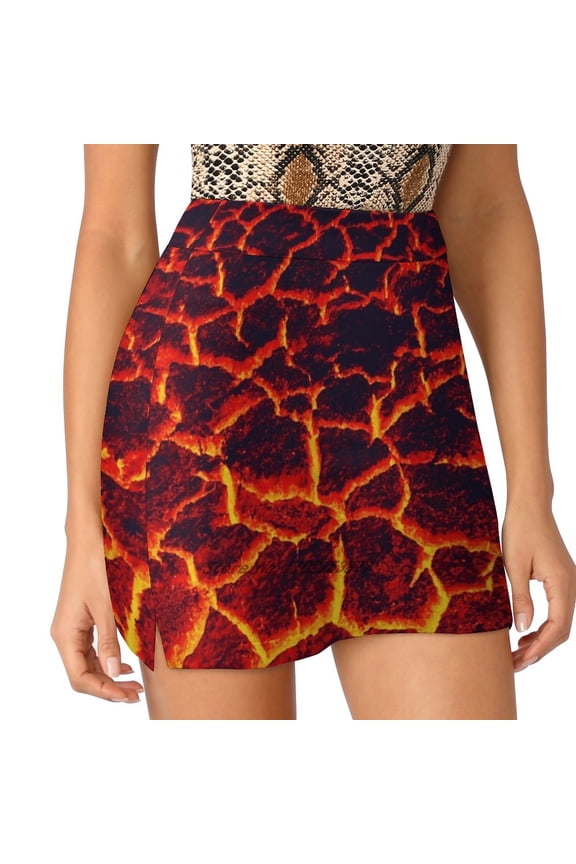 Active Lava New Women Skirts Double-Layer Printed Short Dress Mini Sport Skirt Lava Hot Fire Volcano Background Heat Crack